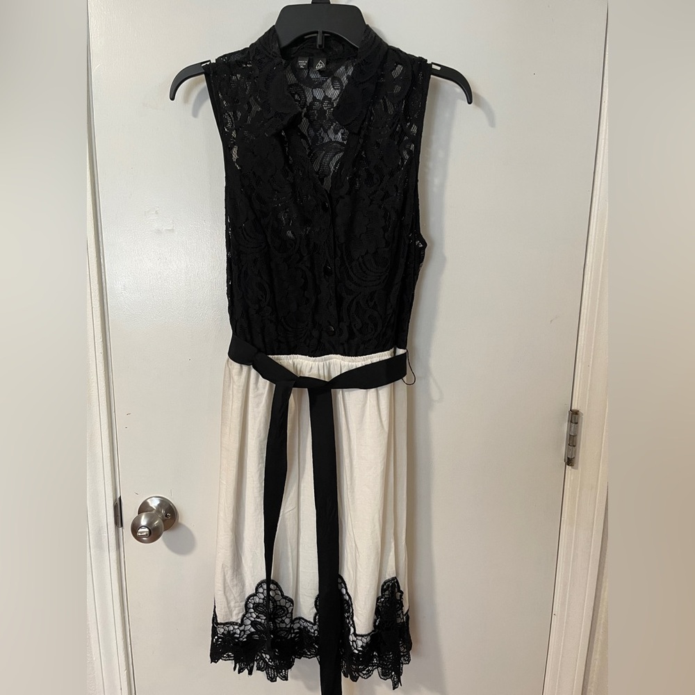 Black Lace Top with White Skirt Dress